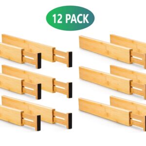 12 Pack Bamboo Adjustable Kitchen Drawer Dividers (Large, 44-55 cm)