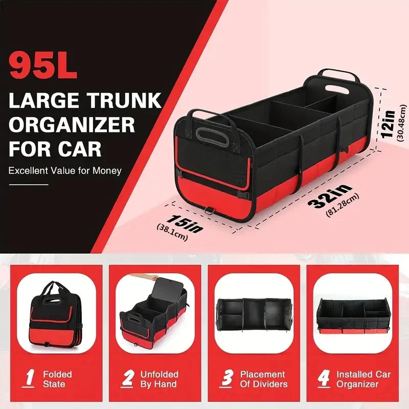 Universal Large Trunk Organizer 95L Collapsible Storage Bag Black - Image 3
