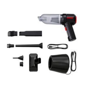 NNEDSZ Black 3-in-1 Car Vacuum Cleaner with Blowing, Suction, and Dust Extraction - 2 x 2000mAh Rechargeable Batteries, Includes Floor Brush and Car Charger