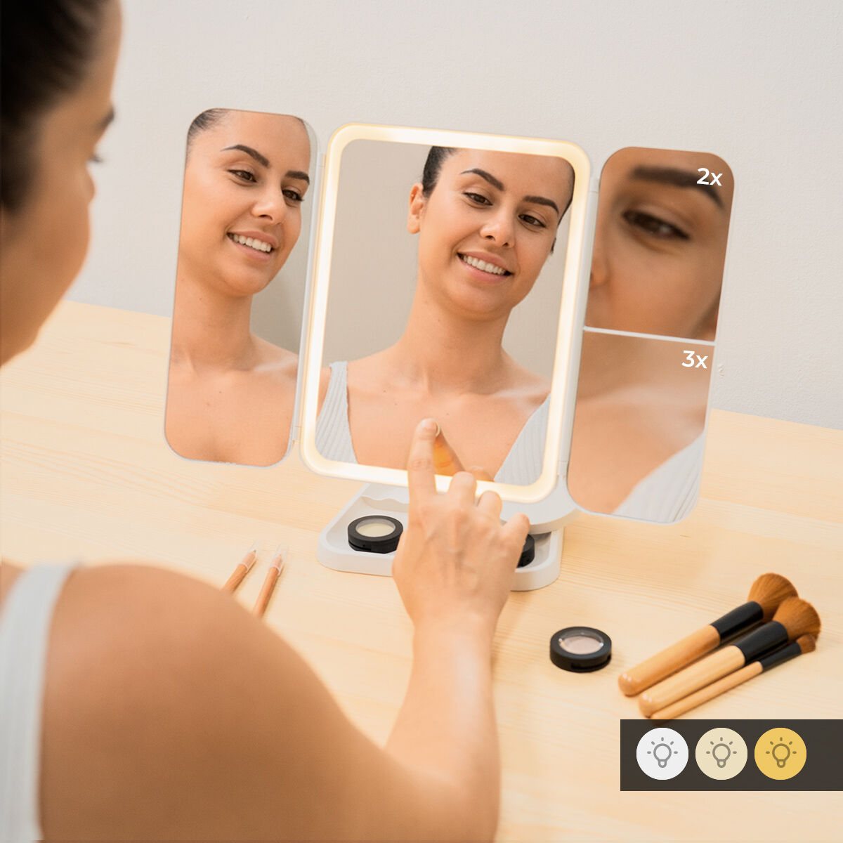 Rechargeable Triptych Makeup Mirror with Magnification and LED Light Miled InnovaGoods - Image 9