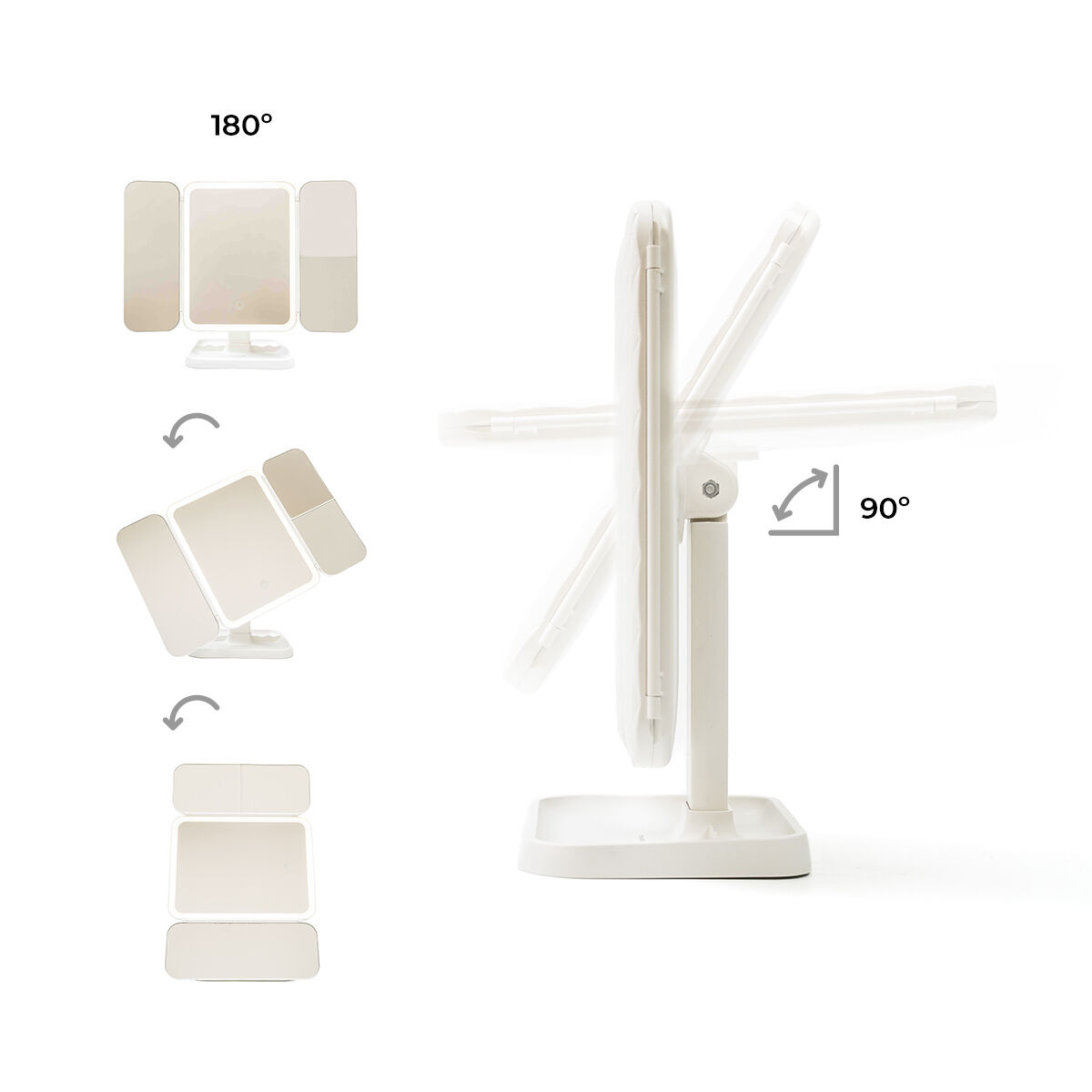 Rechargeable Triptych Makeup Mirror with Magnification and LED Light Miled InnovaGoods - Image 5